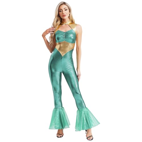Rswnyirn Damen Metallic Meerjungfrau Kostüm Bodysuit Ärmellos Overall Jumpsuit mit Rüschen Saum Halloween Mottoparty Karneval Kostüm Minzgrün L Rswnyirn Damen Metallic Meerjungfrau Kostüm Bodysuit Ärmellos Overall Jumpsuit mit Rüschen Saum Halloween Mottoparty Karneval Kostüm Minzgrün L von Rswnyirn