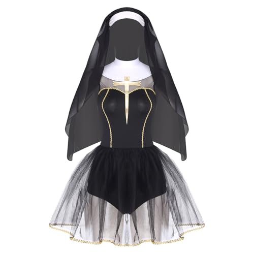 Rswnyirn Damen Nonnen Cosplay Outfit Set Kloster Schwester Rollenspiel Tutukleid mit Haube Mottoparty Halloween Karneval Kostüm Schwarz L Rswnyirn Damen Nonnen Cosplay Outfit Set Kloster Schwester Rollenspiel Tutukleid mit Haube Mottoparty Halloween Karneval Kostüm Schwarz L von Rswnyirn