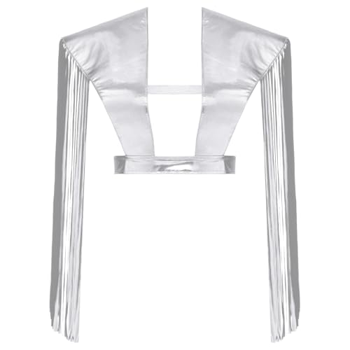 Rswnyirn Damen Schulter Rüstung Metallic Schultergurt Shrug Brust Geschirr mit Quasten Fransen Fasching Gothic Punk Outfit Silber XL Rswnyirn Damen Schulter Rüstung Metallic Schultergurt Shrug Brust Geschirr mit Quasten Fransen Fasching Gothic Punk Outfit Silber XL von Rswnyirn