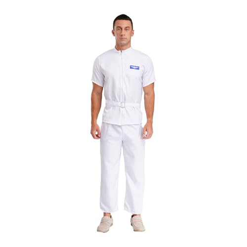Rswnyirn Herren Astronaut Kostüm Raumfahrer Cosplay Outfit Kurzarm/Langarm Overall Jumpsuit Halloween Fasching Kostüm Typ A Weiß_Kurzarm S von Rswnyirn