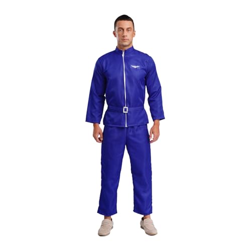 Rswnyirn Herren Astronaut Kostüm Raumfahrer Cosplay Outfit Kurzarm/Langarm Overall Jumpsuit Halloween Fasching Kostüm Typ B Blau_Langarm M von Rswnyirn