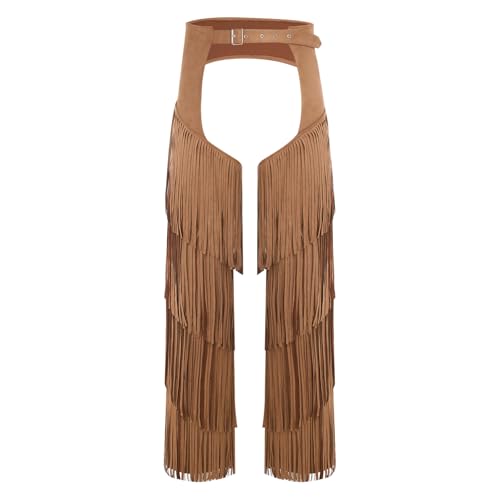 Rswnyirn Herren Cowboy Hose Überhosen Lang Chaps Pants mit Fransen Retro Western Sherriff Rollenspiel Kostüm Mottoparty Fasching Braun XXL Rswnyirn Herren Cowboy Hose Überhosen Lang Chaps Pants mit Fransen Retro Western Sherriff Rollenspiel Kostüm Mottoparty Fasching Braun XXL von Rswnyirn