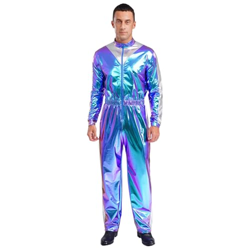 Rswnyirn Herren Overall Jumpsuit Glänzend Shiny Ganzkörper Anzug Zipper Vintage Disco Outfit Halloween Fasching Karneval Kostüm Blau L Rswnyirn Herren Overall Jumpsuit Glänzend Shiny Ganzkörper Anzug Zipper Vintage Disco Outfit Halloween Fasching Karneval Kostüm Blau L von Rswnyirn