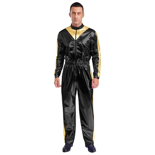 Rswnyirn Herren Overall Jumpsuit Glänzend Shiny Ganzkörper Anzug Zipper Vintage Disco Outfit Halloween Fasching Karneval Kostüm Schwarz M Rswnyirn Herren Overall Jumpsuit Glänzend Shiny Ganzkörper Anzug Zipper Vintage Disco Outfit Halloween Fasching Karneval Kostüm Schwarz M von Rswnyirn