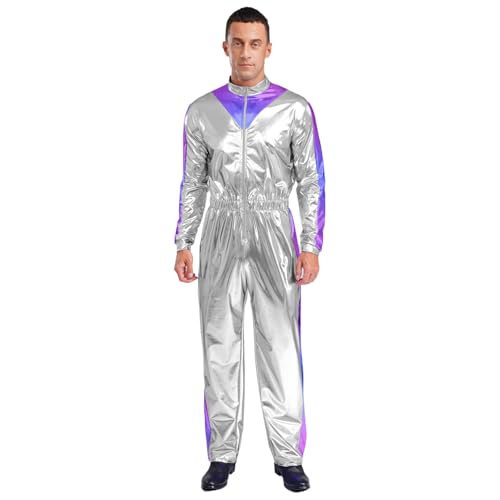 Rswnyirn Herren Overall Jumpsuit Glänzend Shiny Ganzkörper Anzug Zipper Vintage Disco Outfit Halloween Fasching Karneval Kostüm Silber 3XL Rswnyirn Herren Overall Jumpsuit Glänzend Shiny Ganzkörper Anzug Zipper Vintage Disco Outfit Halloween Fasching Karneval Kostüm Silber 3XL von Rswnyirn