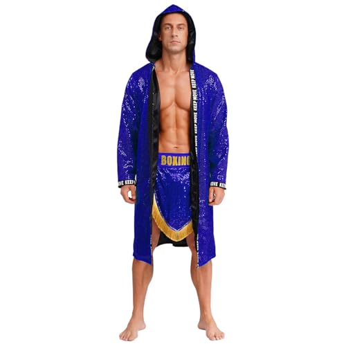Rswnyirn Herren Pailletten Boxer Kostüm Kapuzenmantel Lang Robe mit Kampfshorts Glitzernder Trainingsanzug Rollenspiel Fasching Halloween Kostüm Blau XL Rswnyirn Herren Pailletten Boxer Kostüm Kapuzenmantel Lang Robe mit Kampfshorts Glitzernder Trainingsanzug Rollenspiel Fasching Halloween Kostüm Blau XL von Rswnyirn