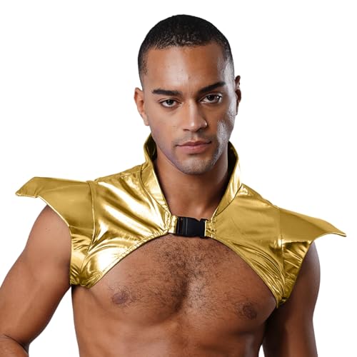Rswnyirn Herren Schulter Rüstung Glänzend Oberteil Crop Tops Schulter Harness Geschirr mit Schnalle Steampunk Kostüm Zubehör Fas Gold XL von Rswnyirn