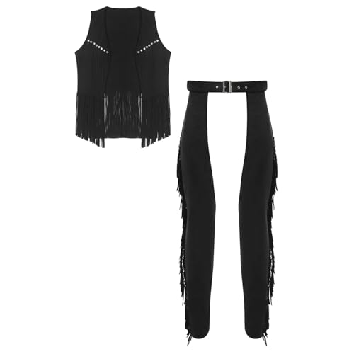 Rswnyirn Herren Vintage Wlidleder Weste Oberteil Chaps Hose Cowboyhose mit Quasten Western Reiter Kostüm Fasching Karneval Mottoparty Schwarz L Rswnyirn Herren Vintage Wlidleder Weste Oberteil Chaps Hose Cowboyhose mit Quasten Western Reiter Kostüm Fasching Karneval Mottoparty Schwarz L von Rswnyirn