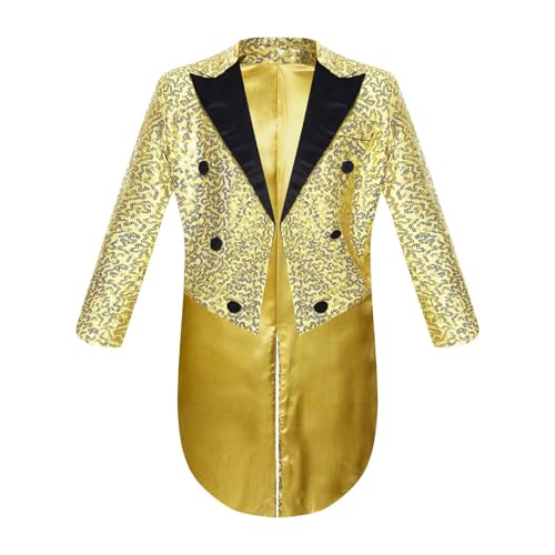 Rswnyirn Jungen Frack Jacke Pailletten Glitzer Smoking Mantel Gehrock Kinder Karneval Fasching Silvester Zirkus Show Outfit Gold 122-128 Rswnyirn Jungen Frack Jacke Pailletten Glitzer Smoking Mantel Gehrock Kinder Karneval Fasching Silvester Zirkus Show Outfit Gold 122-128 von Rswnyirn