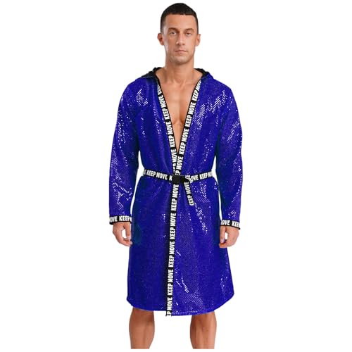 Rswnyirn Pailletten Boxer Mantel Lang Cover Up Kimono Robe Langarm Kapuzenmantel Glitzer Muay Thai Kickboxer Kleidung Königsblau XXL von Rswnyirn