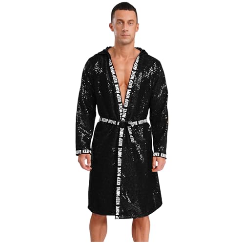 Rswnyirn Pailletten Boxer Mantel Lang Cover Up Kimono Robe Langarm Kapuzenmantel Glitzer Muay Thai Kickboxer Kleidung Schwarz L von Rswnyirn