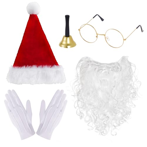 Rthjsfj 5-teiliges Weihnachtskostüm-Set – weißer Weihnachtsmann-Hut, Handglocke, Brille und Handschuhe für Männer und Frauen, Weihnachten, Cosplay, Party, Performance-Zubehör Rthjsfj 5-teiliges Weihnachtskostüm-Set – weißer Weihnachtsmann-Hut, Handglocke, Brille und Handschuhe für Männer und Frauen, Weihnachten, Cosplay, Party, Performance-Zubehör von Rthjsfj