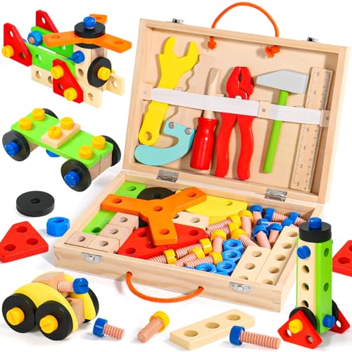 Werkzeugkoffer Kinder Spielzeug ab 3 Jahre-Werkzeugkasten Kinderwerkzeug Montessori Spielzeug ab 3 2 Jahre Junge Mädchen Werkzeug Kinder Geschenke Lernspiele Kinderspielzeug ab 3 4 5 Jahre（52 Stück von Rtomry