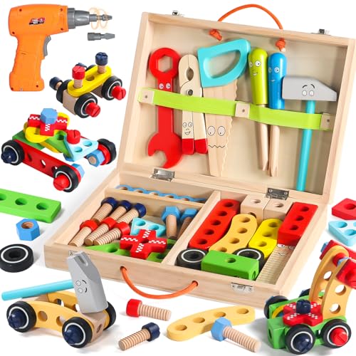 Spielzeug ab 3 Jahre Werkzeugkoffer Kinder Montessori Spielzeug ab 3 Jahre Junge Mädchen Holzspielzeug ab 3 Jahre mit Akkuschrauber & Schürze Role Play Werkzeugkasten Geschenke für Kinder Spielzeug ab 3 Jahre Werkzeugkoffer Kinder Montessori Spielzeug ab 3 Jahre Junge Mädchen Holzspielzeug ab 3 Jahre mit Akkuschrauber & Schürze Role Play Werkzeugkasten Geschenke für Kinder von Rtomry