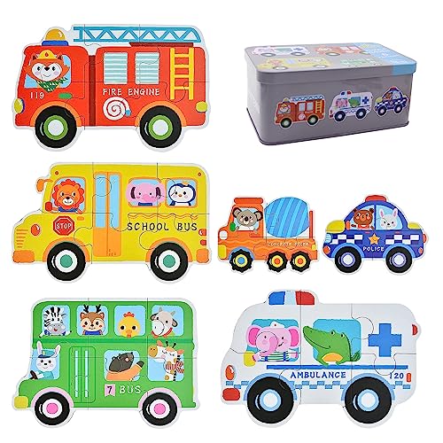 RtottiM 6 Stück Kinderpuzzle Auto Puzzle für Kinder Montessori Spielzeug für Weihnachten für Jungen und Mädchen holzpuzzle ab 3 4 5 Jahren von RtottiM