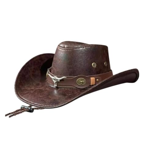 Rtyweth Modischer Western-Cowboyhut, Kunstleder, Vintage, Gentleman, Jazzhut, Kostüm, Cowgirl, Panamahut, Cosplay, für Herren Rtyweth Modischer Western-Cowboyhut, Kunstleder, Vintage, Gentleman, Jazzhut, Kostüm, Cowgirl, Panamahut, Cosplay, für Herren von Rtyweth