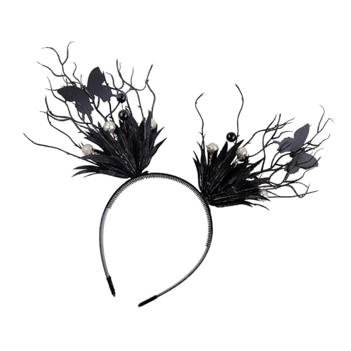 Halloween-Haarreif für Damen, Horn, realistischer Schmetterling, Blumenmuster, Haar-Accessoire für Kostümpartys von Ruarby