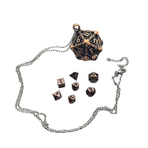 Kleines Würfel-Set, polyedrisches Metall mit hohlem Halskettenetui, Schlüsselanhänger, tragbares Rollenspiel-Würfel-Set mit Halskette von Ruarby