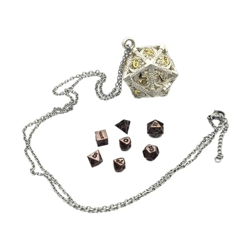 Kleines Würfel-Set, polyedrisches Metall mit hohlem Halskettenetui, Schlüsselanhänger, tragbares Rollenspiel-Würfel-Set mit Halskette von Ruarby