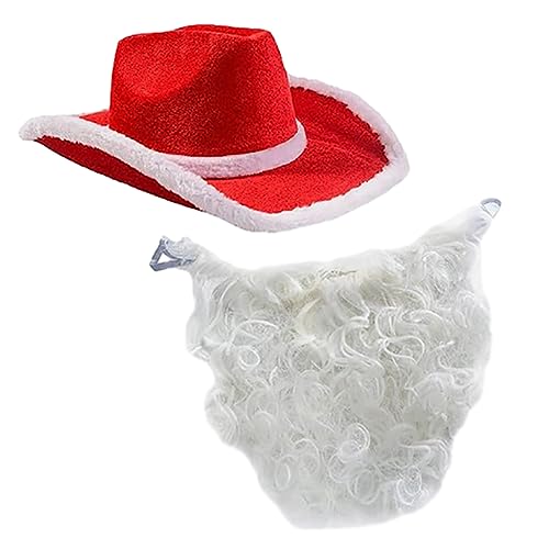 Ruarby 2 weiße Weihnachtsmann-Bart- und Weihnachtsmannmützen, Weihnachtsfeiertage, Cosplay-Zubehör, Weihnachtsmann-Anzug, Weihnachtsmann-Outfit-Set von Ruarby