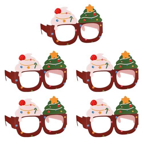 Ruarby Festliche dekorative Weihnachtsbrillen-Set, 5 Stück, Papierbrillen für Feiertage, Kostüme, Dekoration, Cosplay-Zubehör, Partyzubehör für Erwachsene von Ruarby
