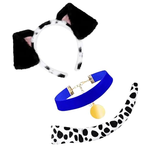 Ruarby Hundekostüm-Set mit Stirnband, Schwanz, Hundehalsband, Tierkostüm, Zubehör für Kinder, Erwachsene, Halloween, Cosplay, 3-teilig von Ruarby