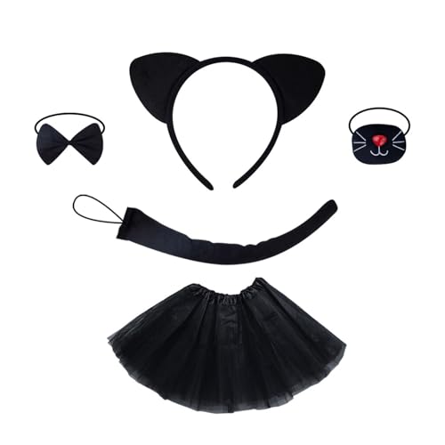 Ruarby Katzenohren-Stirnband-Set, Katzen-Haarreifen-Set, Plüschschwanz, Fliege, schönes Tierkostüm für Halloween, Cosplay, Kostüm, Halloween, Ohr, Stirnband, Plüschschwanz von Ruarby