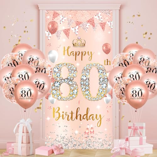 80.Geburtstagsdeko Frauen, Roségold Gold 80 Banner mit Luftballons, 80.Geburtstag Dekoration für 80 Jahre 80th Birthday Geburtstags Hintergrund Türbanner 80. Ballon Jubiläum Geburtstag Party Deko 80.Geburtstagsdeko Frauen, Roségold Gold 80 Banner mit Luftballons, 80.Geburtstag Dekoration für 80 Jahre 80th Birthday Geburtstags Hintergrund Türbanner 80. Ballon Jubiläum Geburtstag Party Deko von Ruarruly