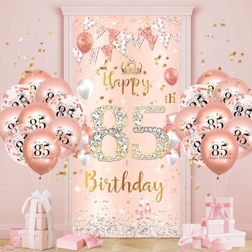 85.Geburtstagsdeko Frauen,Roségold 85 Banner mit Luftballons,85.Geburtstag Dekoration für 85 Jahre Frauen 85th Happy Birthday Geburtstags Hintergrund Türbanner 85.Ballon Jubiläum Geburtstag Party Deko 85.Geburtstagsdeko Frauen,Roségold 85 Banner mit Luftballons,85.Geburtstag Dekoration für 85 Jahre Frauen 85th Happy Birthday Geburtstags Hintergrund Türbanner 85.Ballon Jubiläum Geburtstag Party Deko von Ruarruly