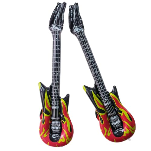 Ruayia 2 Stück Aufblasbare Flammen Gitarre, Luftgitarren zum Aufblasen, 90 cm Aufblasbares Rock Musikinstrument, Aufblasbare Party Gitarre für Mottopartys und Karneval von Ruayia