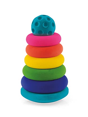 RUBBABU R20376 Spielball aus Naturkautschuk, stapelbar, 3-in-1, Spielzeug zum Stapeln und sensorischer Ball, sehr weich und flauschig, handgefertigt von Rubbabu