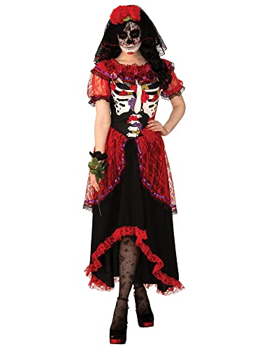Bristol Novelty 301577S Kostüm Tag der Toten, für Erwachsene/Damen, rot-schwarz-weiß, Größe S von Bristol Novelty