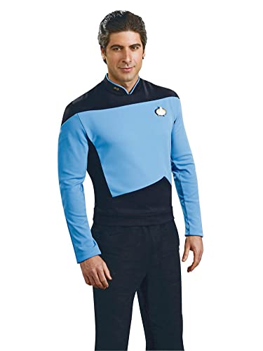 Deluxe Star Trek The next Generation Kostüm Uniform blau blaues Trekkiuniform Trekki mit Rangabzeichen Rang Abzeichen Föderation Deep Space Nine USS Enterprise Enterpriseuniform Commander Gr.L,M,XL von Rubies