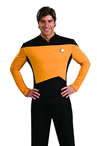 Deluxe Star Trek The next Generation Kostüm Uniform gold gelb goldene Trekkiuniform Trekki mit Rangabzeichen Rang Abzeichen Föderation Deep Space Nine USS Enterprise Enterpriseuniform Commander Gr. L, M, XL, Größe:M von Rubie's