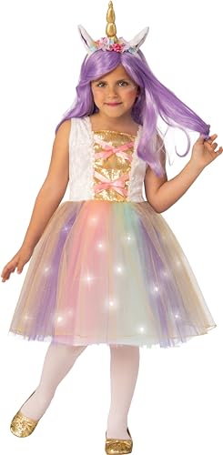 RUBIE'S Kostüm Einhorn beleuchtet Kinder Mädchen – Größe 5-7 Jahre – Kostüm Prinzessin Einhorn mit blinkendem LED-Rock und Haarreif – für Karneval Halloween Geschenkidee – Batterien enthalten von Rubie's