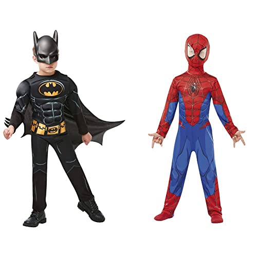 Rubie's 3300002 Black Core Batman Deluxe - Child Kostüm, schwarz, M & 640840M 's 640840 M Spiderman Marvel Spider-Man Classic Kind Kostüm, Jungen, M (5-6 Jahre/116cms) von Rubie's
