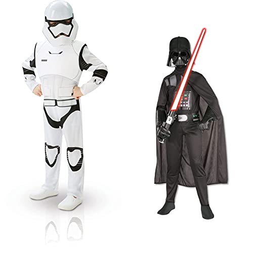 Rubie's 3620268 - EP7 Stormtrooper deluxe child, L - 7/8 Jahre, weiß/schwarz & Official Disney Star Wars klassisches Darth Vader-Kostüm, Kindergröße S, Alter 7 - 8 Jahre, Größe 128 cm von Rubie's