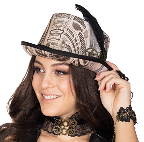 Rubie's 4125094-57 Steampunk Zylinder Zeitungs Aufdruck Größe 57 Accessoire Karneval, Multi-Colored von Rubie's