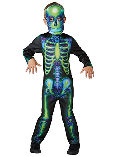 Rubie's Official Neon-Skelett-Kostüm und Maske, leuchtet im Dunkeln, Halloween, Kindergröße S, 3–4 Jahre Halloween von Rubie's