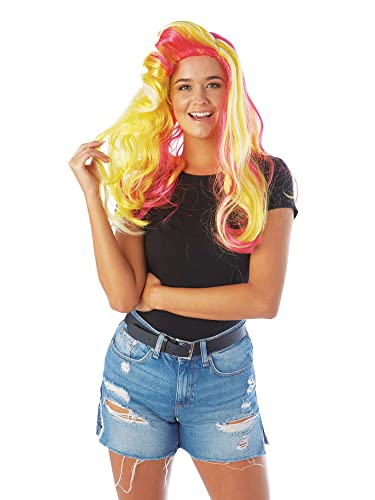 Rubie's Official UV-Rave-Neon-Perücke, für Damen, Kostüm, 1980er Jahre, Regenbogen, Junggesellinnenabschiedszubehör Halloween von Rubie's