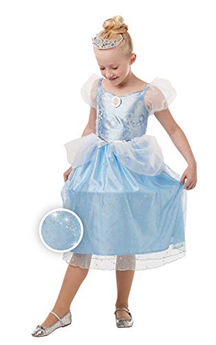 Rubie's Offizielles Disney Prinzessin Cinderella Glitzer und Funkeln Mädchen-Kostüm, Kindergröße L, Alter 7–8 Jahre von Rubie's