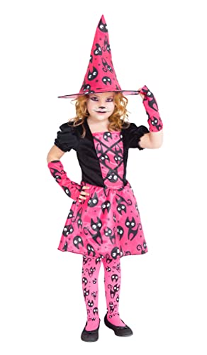 Rubie's Rubies Hexe Mininos Rosa Kostüm für Mädchen, Orange Hexe Kleid mit Kätzchen und passendem Hut, Original Halloween, Karneval und Geburtstag, S8681-L von Rubies