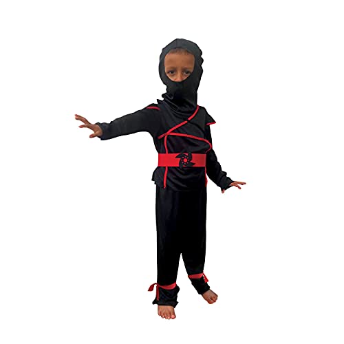 Rubie´s - Schwarz, Rot mit Gürtelschnalle in Shuriken-Optik, Ninja Kostüm, Kinder, Jungen, 156525S von Rubie´s