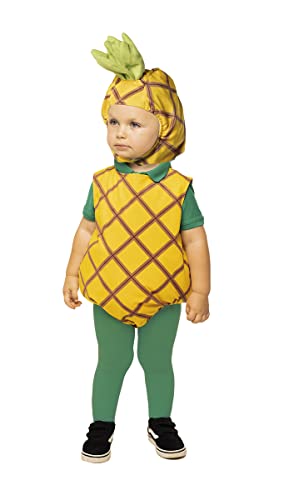 Rubies Ananas-Kostüm für Jungen und Mädchen, Babygröße 1-2 Jahre, gelber Ananas-Overall, grüne Strumpfhose und Mütze, original Halloween, Weihnachten, Karneval und Geburtstag. von Rubies