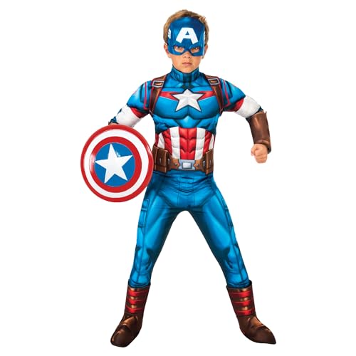 Rubies Captain America Deluxe Jungen/Mädchen Kostüm mit gepolsterter Brust, Stiefelüberzug und Maske, offizielles Marvel-Kostüm, 7-8 Jahre (122-128 cm) Halloween, Halloween Rubies Captain America Deluxe Jungen/Mädchen Kostüm mit gepolsterter Brust, Stiefelüberzug und Maske, offizielles Marvel-Kostüm, 7-8 Jahre (122-128 cm) Halloween, Halloween von Rubie's