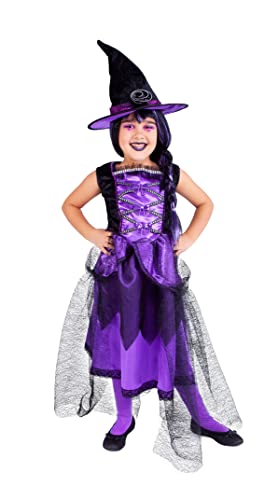 Rubie's Chic Purpura Hexenkostüm für Mädchen, Luxus-Kleid in Violett mit Hut, Original Halloween, Karneval und Geburtstag von Rubies