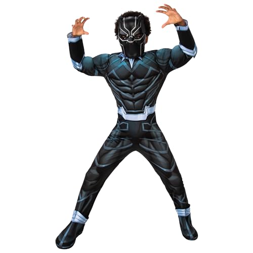 Rubies Deluxe Black Panther Kostüm für Kinder, Jumpsuit mit gepolsterter Brust, Stiefelstulpen und Maske, offizielles Marvel-Kostüm für Karneval, Weihnachten, Geburtstag, Party und Halloween Rubies Deluxe Black Panther Kostüm für Kinder, Jumpsuit mit gepolsterter Brust, Stiefelstulpen und Maske, offizielles Marvel-Kostüm für Karneval, Weihnachten, Geburtstag, Party und Halloween von Rubie's