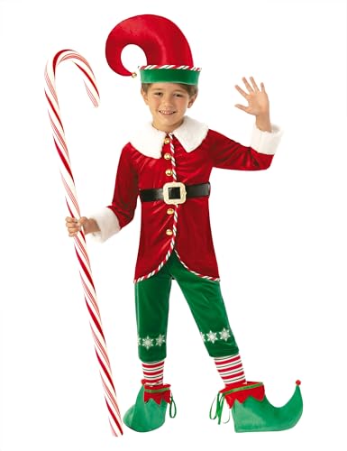 Rubies Elfen-Boy Deluxe Kostüm für Kinder, Jacke mit Hose, Stulpen, Gürtel, Mütze und Überschuhen, Weihnachtselfen, Elfen, für Weihnachten, Schulaufführungen, Partys (Größe XXS 3-4 Jahre) von Rubie's
