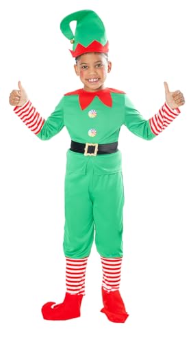 Rubies Elfenkostüm für Kinder, Pullover mit Hose, Gürtel, Stiefelstulpen und Mütze für Weihnachten, Elf, Schulfunktionen, Weihnachtsmann (Größe XS von 5 bis 6 Jahren) von Rubies
