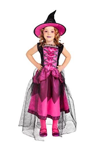 Rubies Hexenkostüm Chic Rosa für Mädchen, luxuriöses Kleid in Rosa mit Hut, Original Halloween, Karneval und Geburtstag von Rubies
